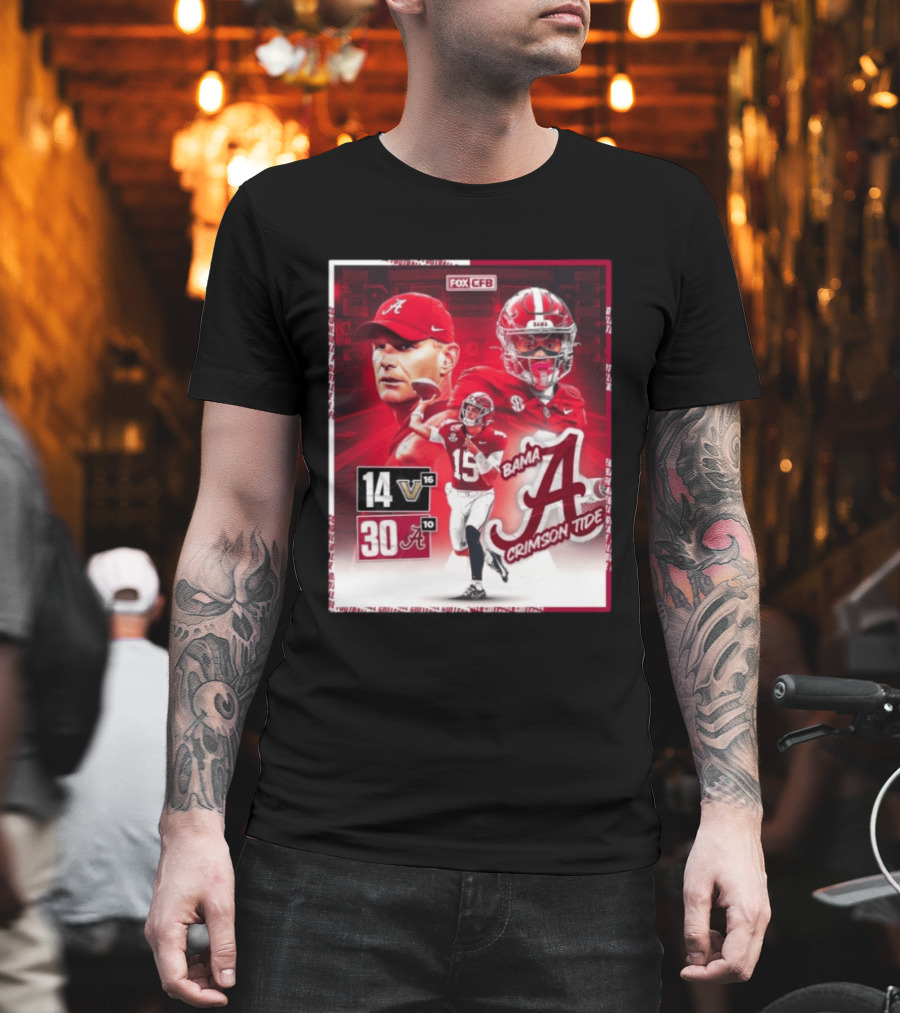 Crimson Tide Triumph Over Vanderbilt 30 14 Featuring Head Coach Kalen DeBoer And Jalen Milroe T-Shirt