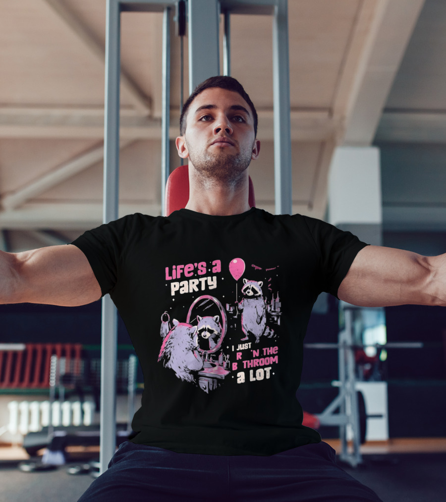 Raccoon Life's A Party I Just Cry In The Bathroom A Lot Balloon Mirror Reflection T-Shirt