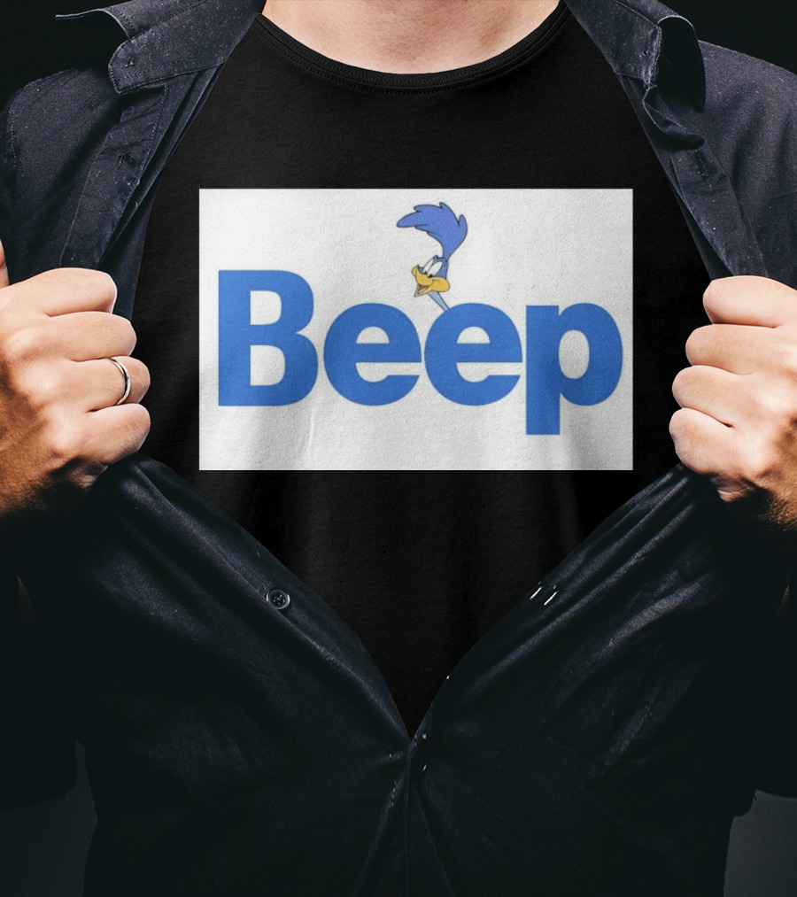 Looney Tunes Road Runner Beep Text Featuring Iconic Cartoon T-Shirt