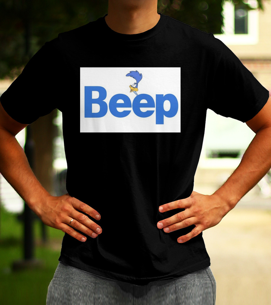 Looney Tunes Road Runner Beep Text Featuring Iconic Cartoon T-Shirt