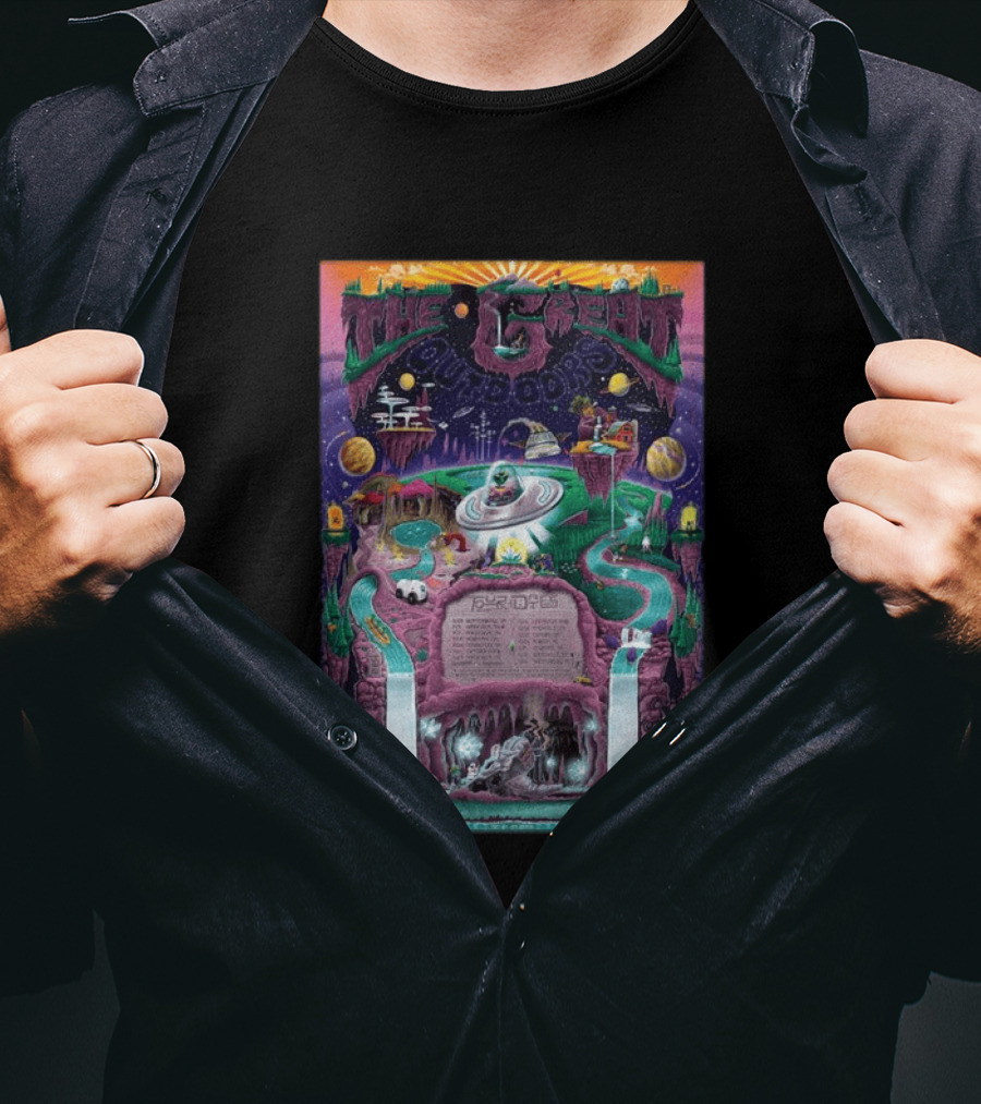 The Great Outdoors Fall Tour 2026 Cosmic Adventure Spaceships Waterfalls Planets T-Shirt