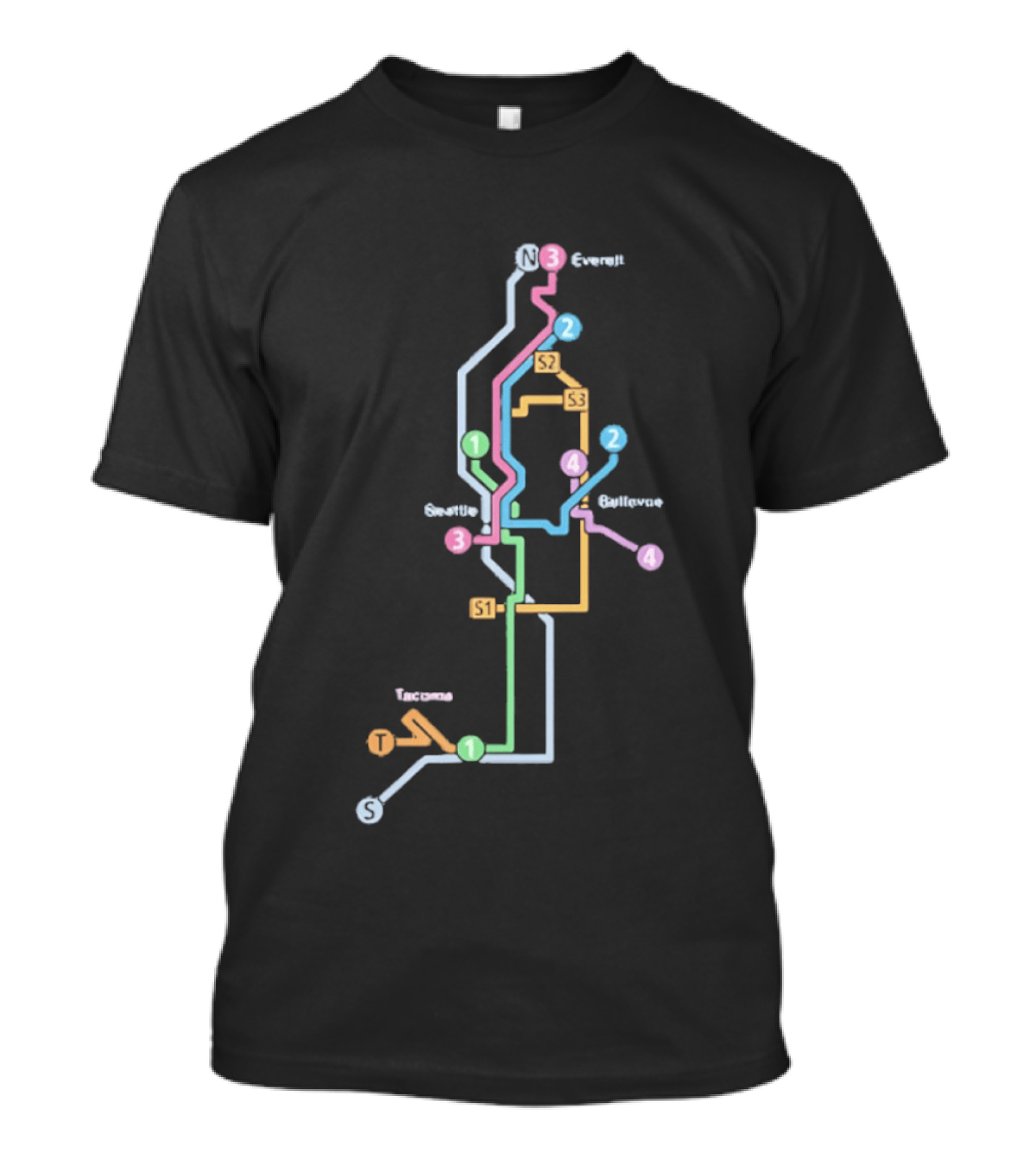 Seattle Tacoma Everett Bellevue Transit Map S1 S2 S3 Route Lines T-Shirt