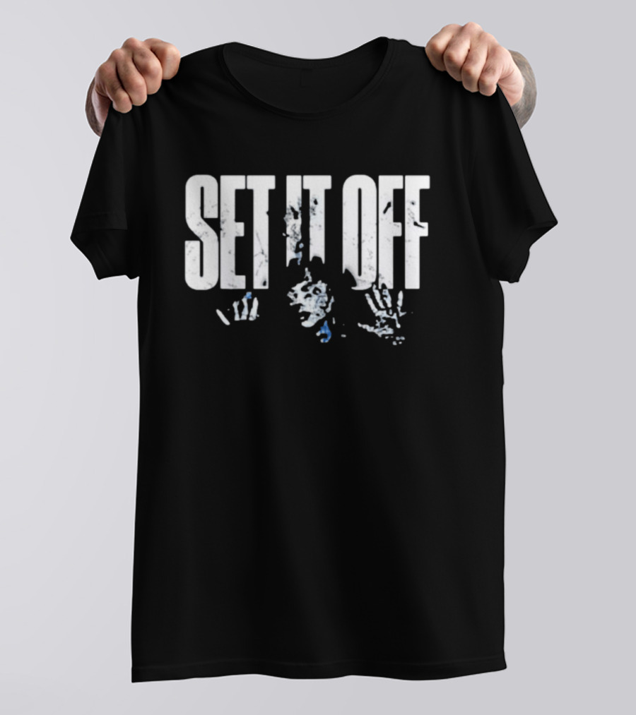 Set It Off Cracked Text With Blue Paint Effect T-Shirt