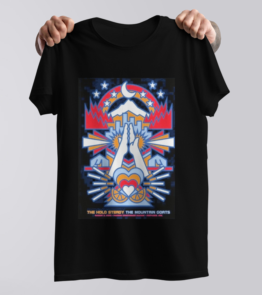 The Hold Steady The Mountain Goats Pioneer Courthouse Square Portland August 8 2026 Concert Tour Skyline Heart Hands Stars Moon Mountains T-Shirt