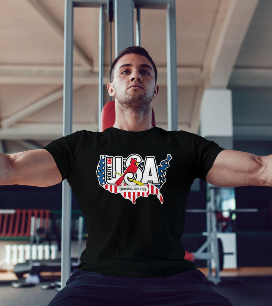 St Louis Cardinals Route 66 USA Centennial 1926 2026 American Flag Map T-Shirt