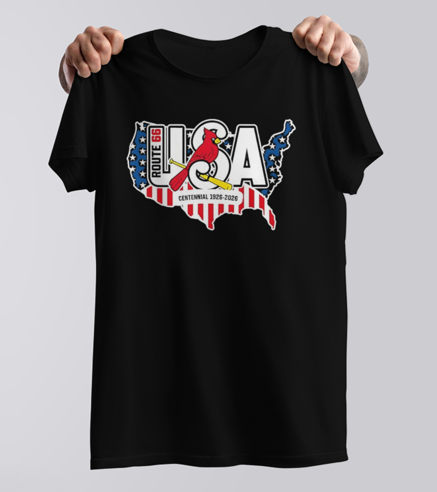 St Louis Cardinals Route 66 USA Centennial 1926 2026 American Flag Map T-Shirt