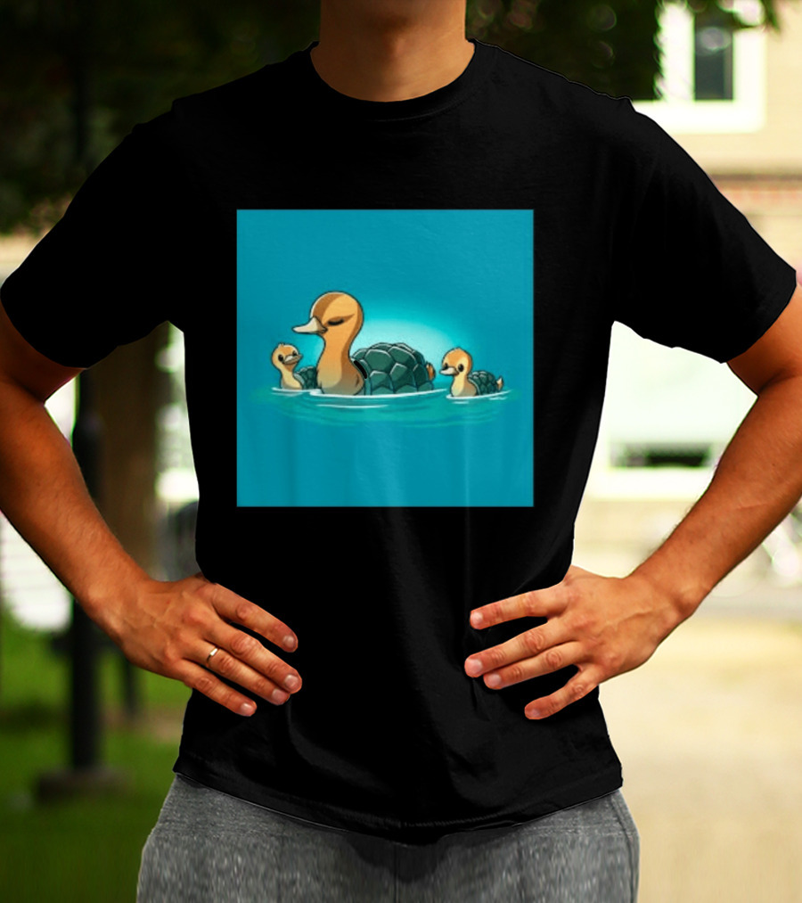 Turtle Ducks Swimming Cute Playful Hybrid Creatures T-Shirt