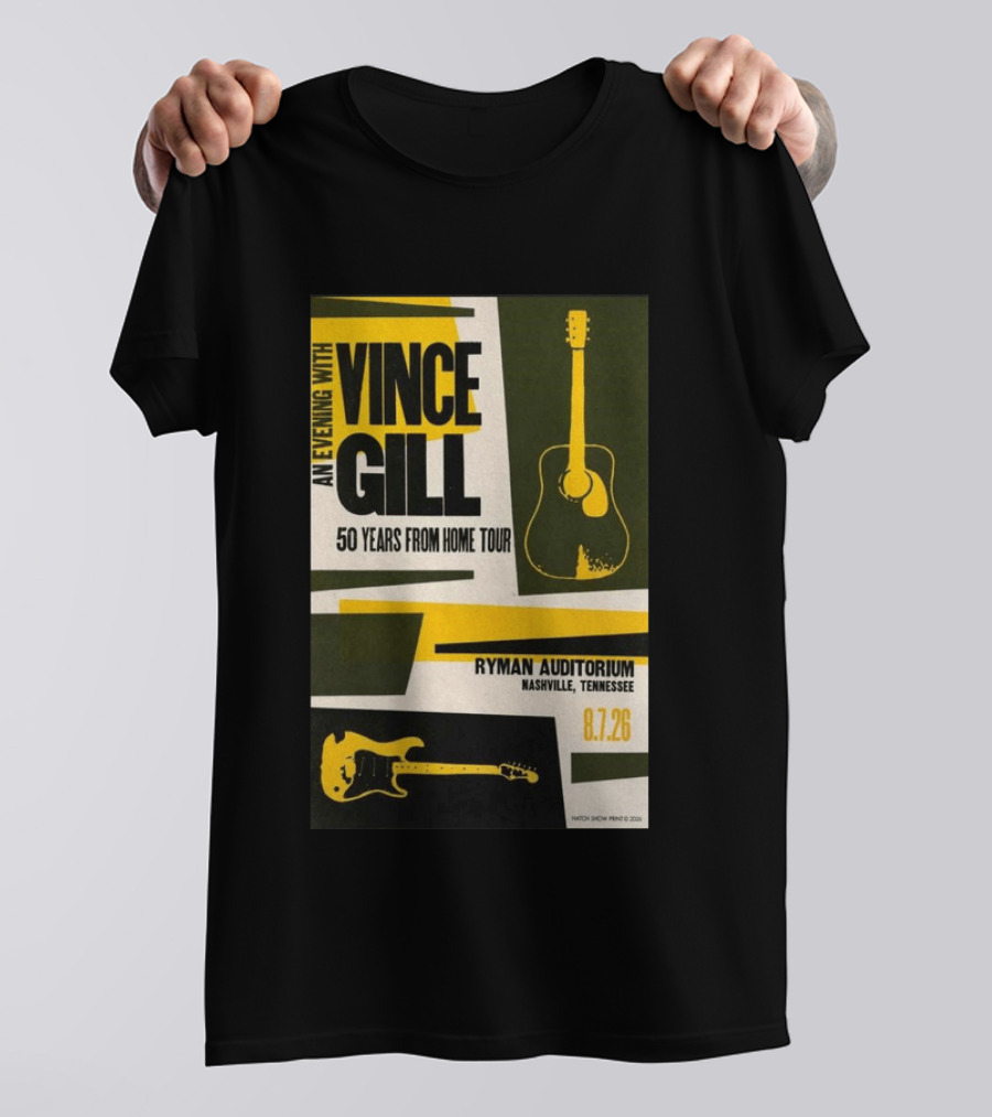 An Evening With Vince Gill 50 Years From Home Tour Ryman Auditorium Nashville August 7 2026 T-Shirt