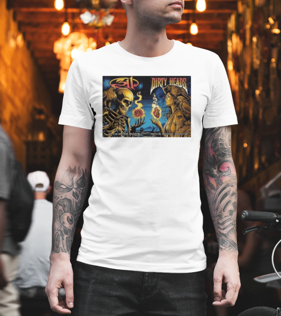 311 X Dirty Heads August 5 2026 Council Bluffs Iowa Harrah's Stir Cove Exclusive Set Skeleton Pirate Roses T-Shirt