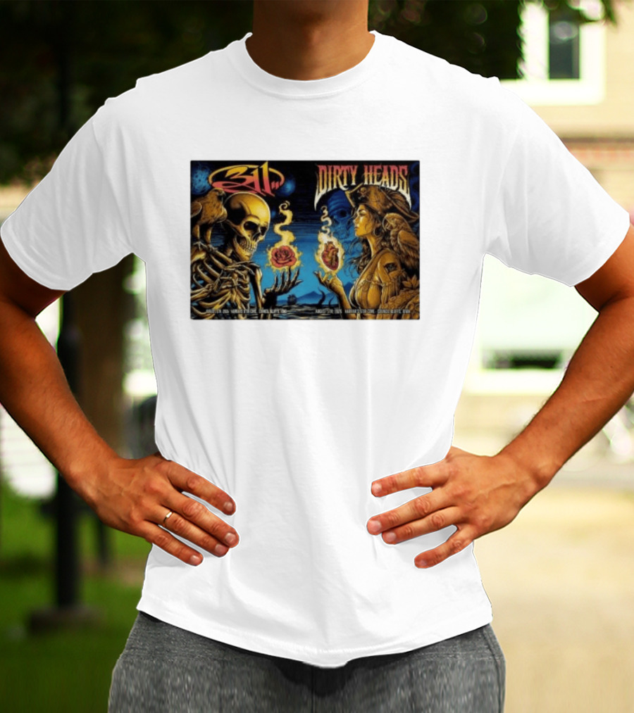 311 X Dirty Heads August 5 2026 Council Bluffs Iowa Harrah's Stir Cove Exclusive Set Skeleton Pirate Roses T-Shirt