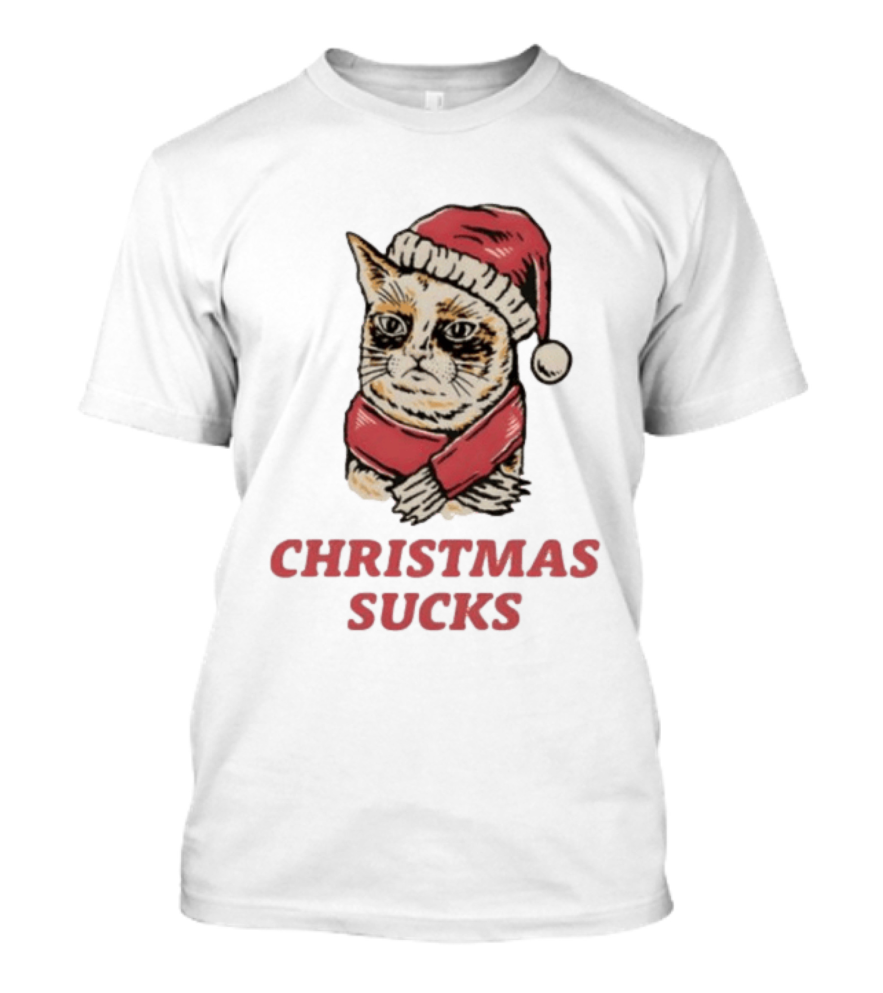 Cat Santa Hat Christmas Sucks Grumpy Humor T-Shirt