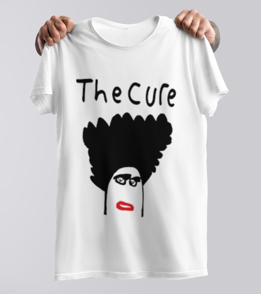 Kieran Maguire Wearing The Cure Text Bold Face Black Hair Red Lips T-Shirt
