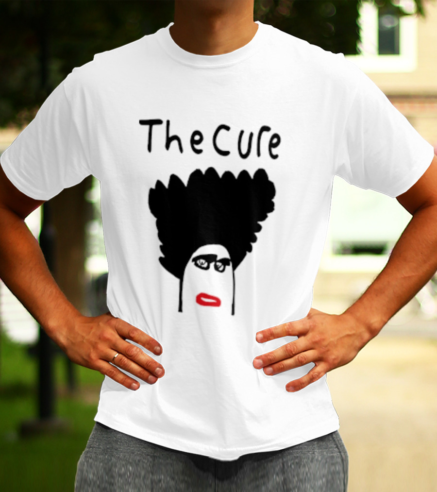Kieran Maguire Wearing The Cure Text Bold Face Black Hair Red Lips T-Shirt