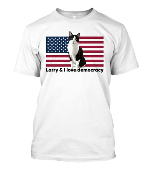 Larry I Love Democracy Cat American Flag T-Shirt