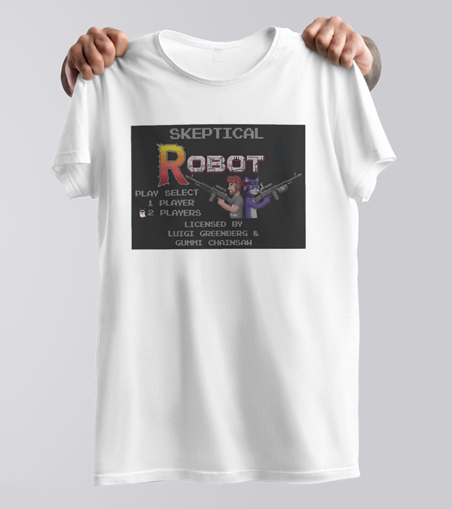 Skeptical Robot Play Select Luigi Greenberg Gummi Chainsaw T-Shirt