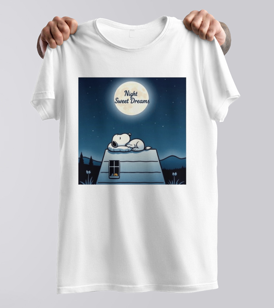 Snoopy Night Sweet Dreams Moonlight Scene Peanuts Sleeping Dog T-Shirt