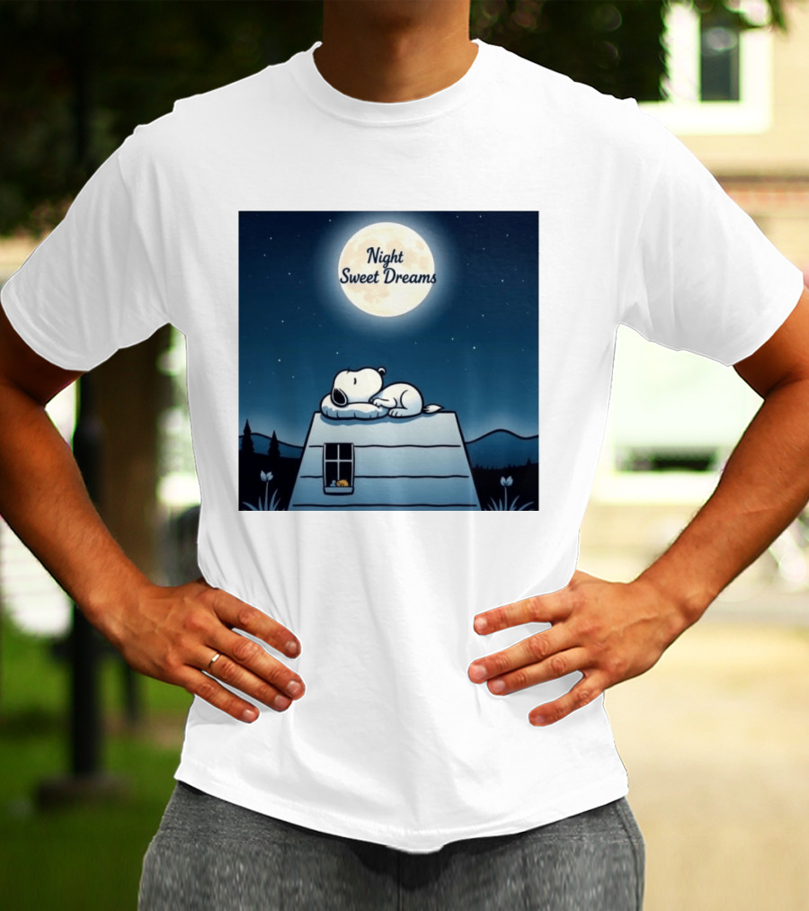 Snoopy Night Sweet Dreams Moonlight Scene Peanuts Sleeping Dog T-Shirt