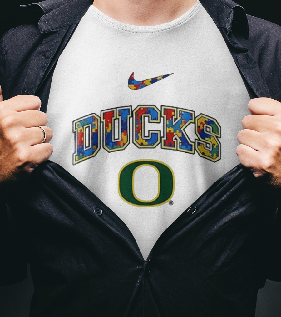 Oregon Ducks Autism Awareness Accept Understand Love Puzzle Nike T-Shirt
