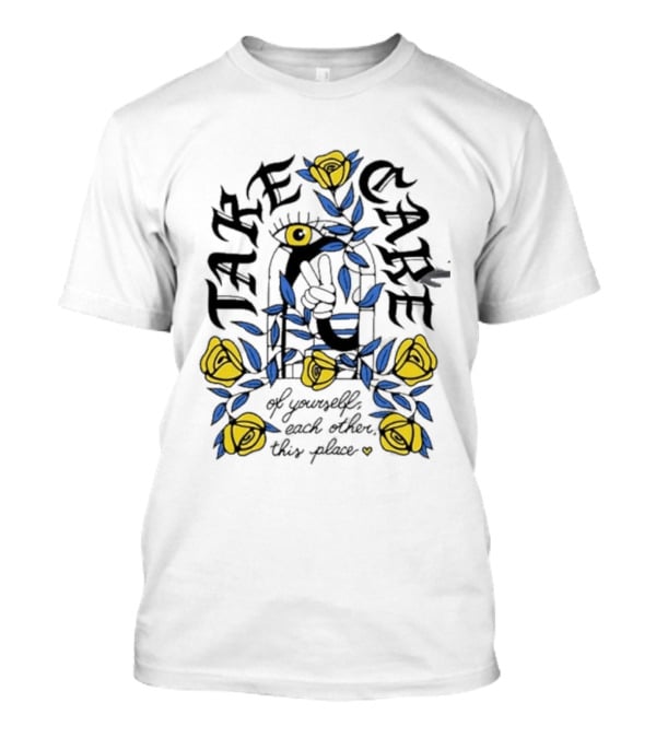 Take Care Of Yourself Each Other This Place Floral Peace Symbol Emo T-Shirt