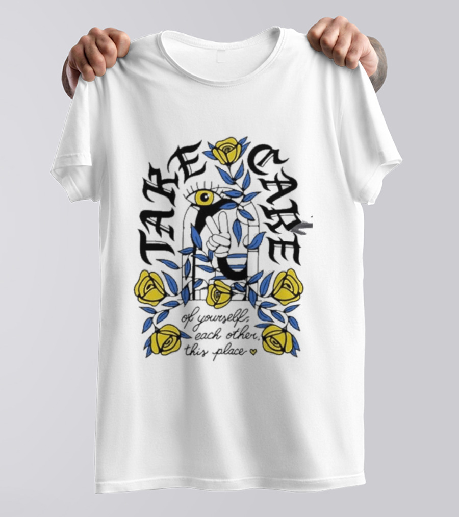 Take Care Of Yourself Each Other This Place Floral Peace Symbol Emo T-Shirt