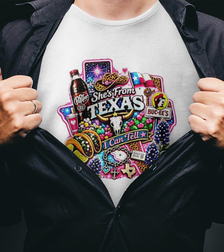She's From Texas Dr Pepper Buc Ee's James Avery Charms I Can Tell Texas State Pride T-Shirt