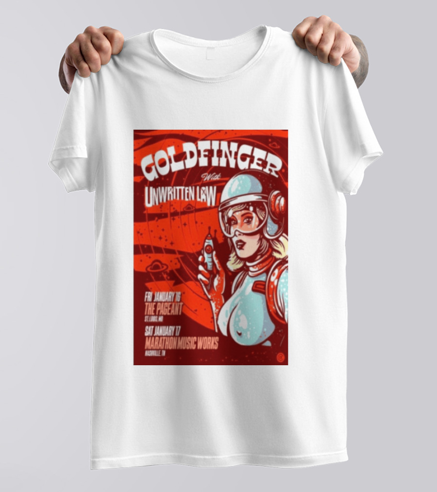 Goldfinger With Unwritten Law The Pageant St. Louis Marathon Music Works Nashville January 16 17 2026 Concert Retro Futuristic Spacewoman T-Shirt