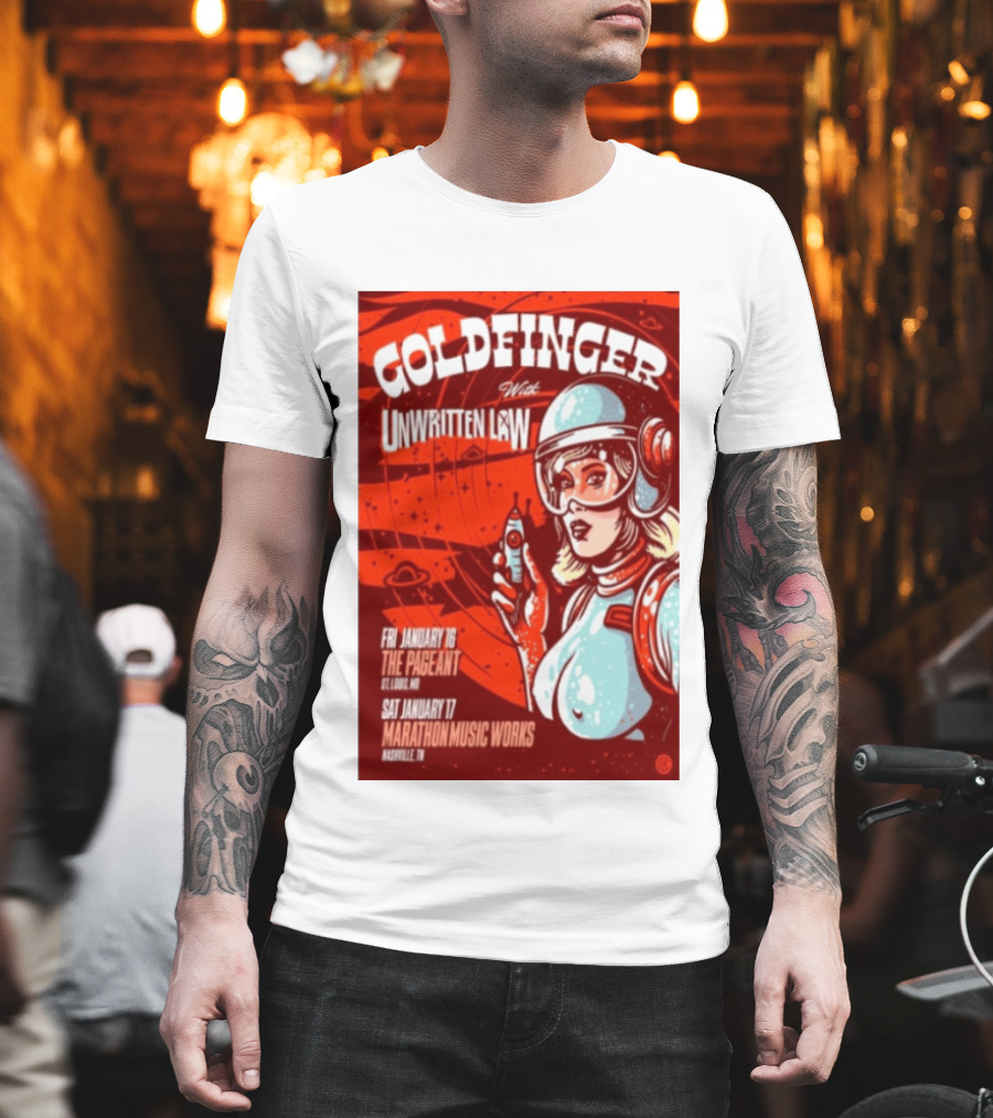 Goldfinger With Unwritten Law The Pageant St. Louis Marathon Music Works Nashville January 16 17 2026 Concert Retro Futuristic Spacewoman T-Shirt