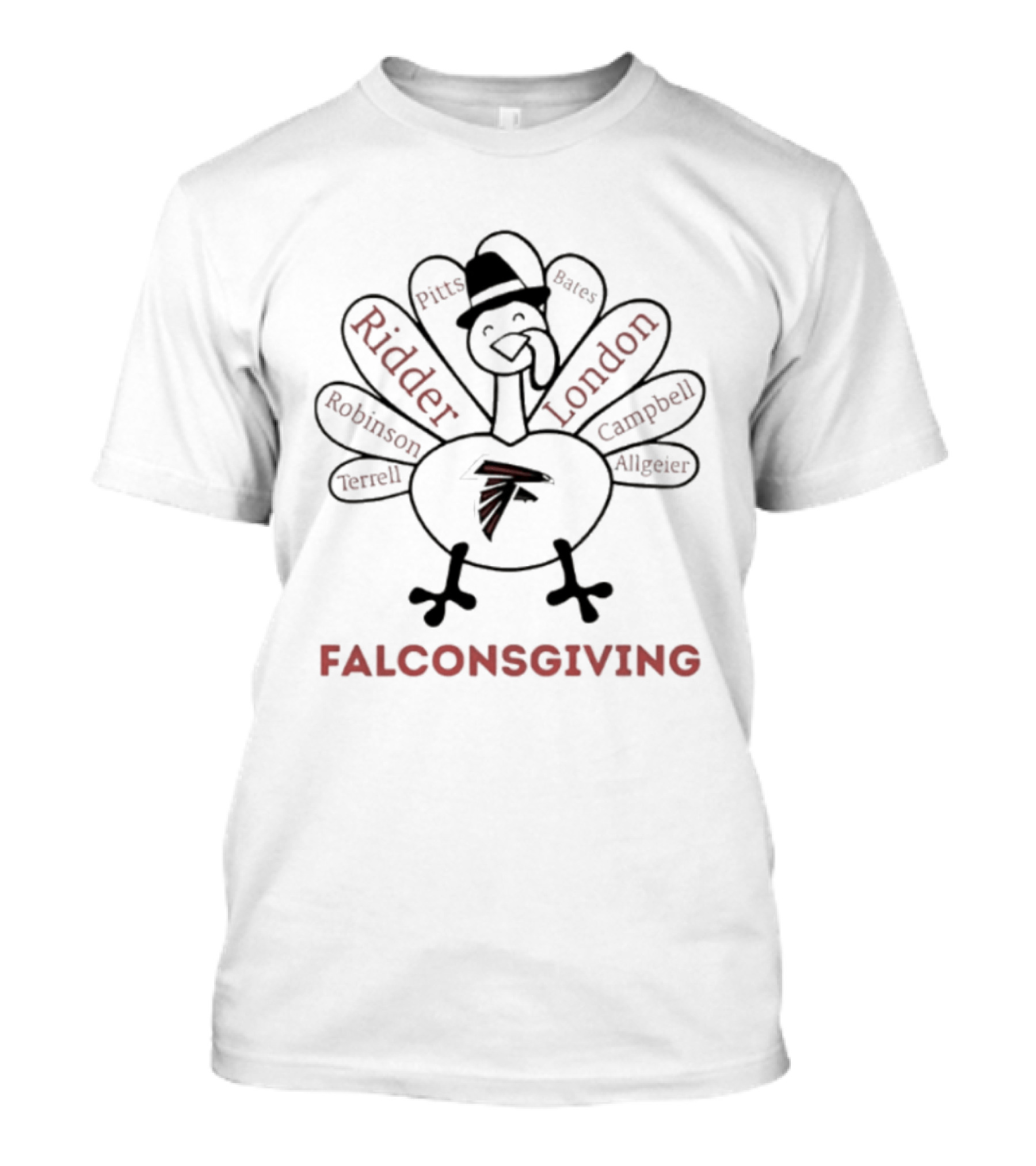 Atlanta Falcons Thanksgiving Celebration Featuring Ridder London Robinson Terrell Campbell And Allgeier T-Shirt
