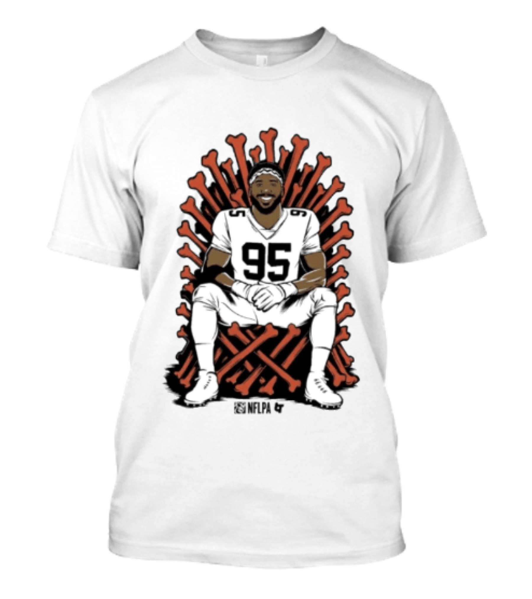 Original Myles Garrett 95 Single Season Sack King Cleveland Browns Bone Throne T-Shirt