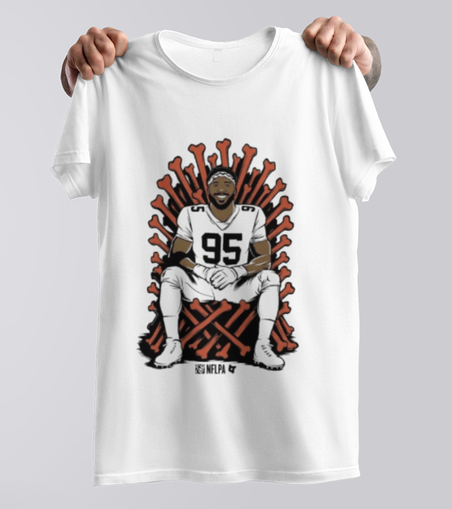 Original Myles Garrett 95 Single Season Sack King Cleveland Browns Bone Throne T-Shirt