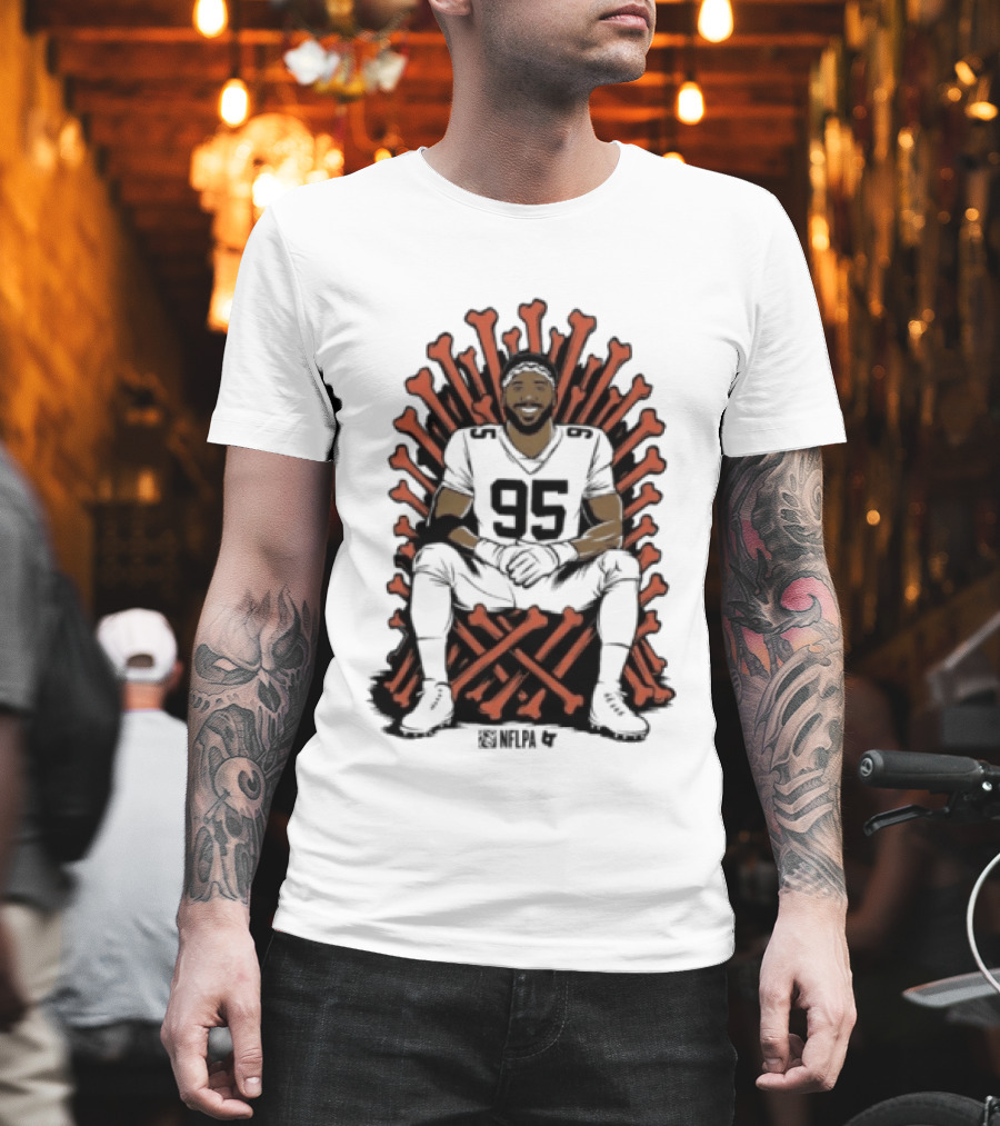 Original Myles Garrett 95 Single Season Sack King Cleveland Browns Bone Throne T-Shirt