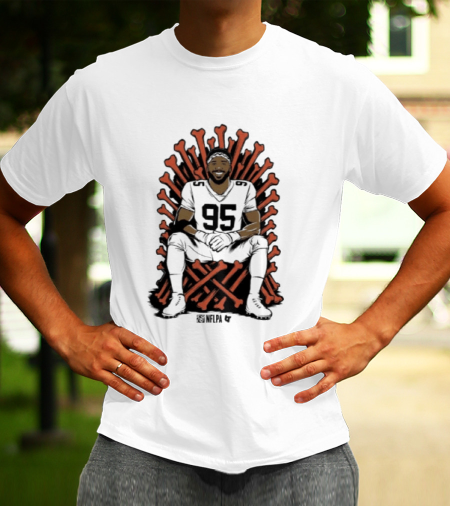 Original Myles Garrett 95 Single Season Sack King Cleveland Browns Bone Throne T-Shirt