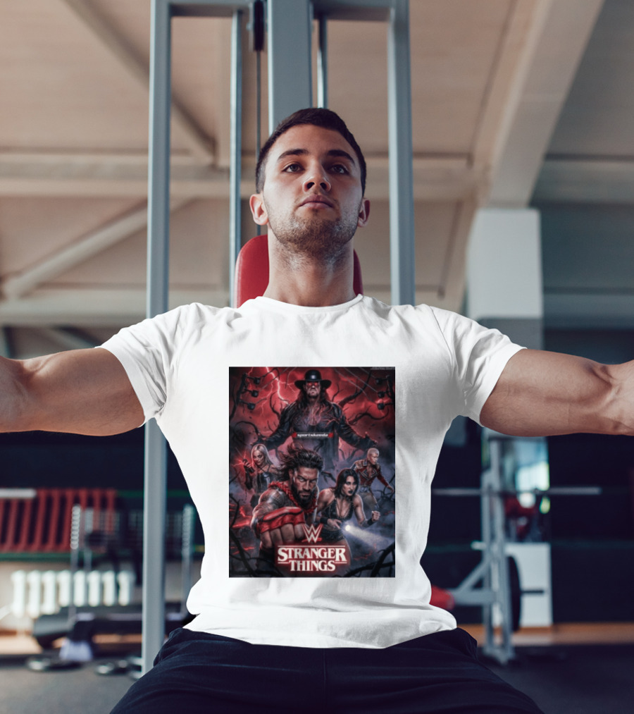 WWE And Stranger Things Crossover With The Undertaker, Roman Reigns, Cody Rhodes, Rhea Ripley, And Liv Morgan T-Shirt