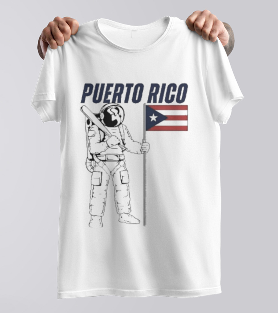 PUERTO RICO Astronaut Holding Baseball Bat Puerto Rican Flag T-Shirt