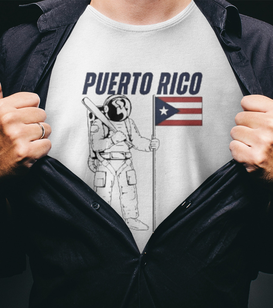 PUERTO RICO Astronaut Holding Baseball Bat Puerto Rican Flag T-Shirt