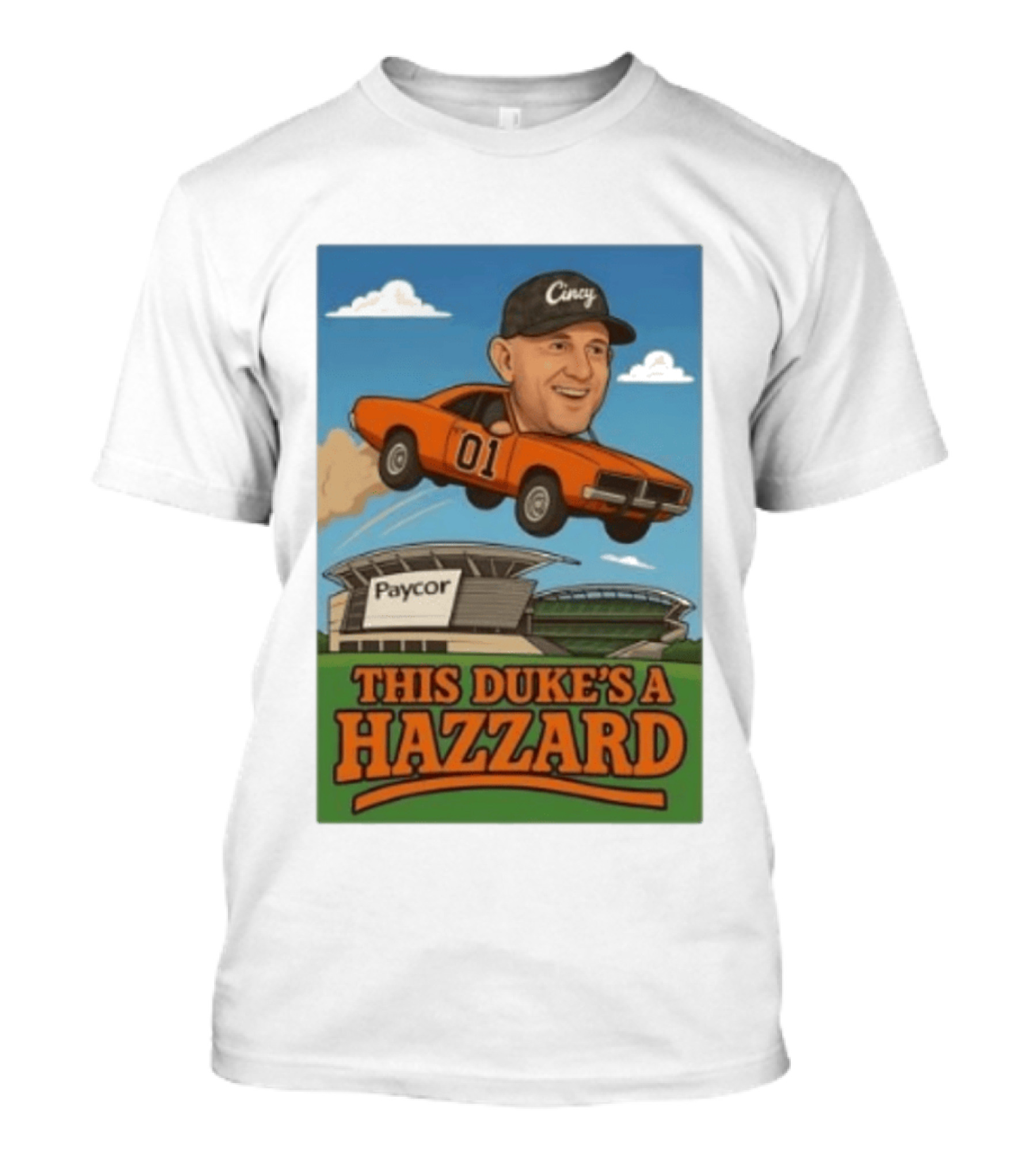 Cincy Car 01 Jumping Paycor Stadium This Duke's A Hazzard T-Shirt