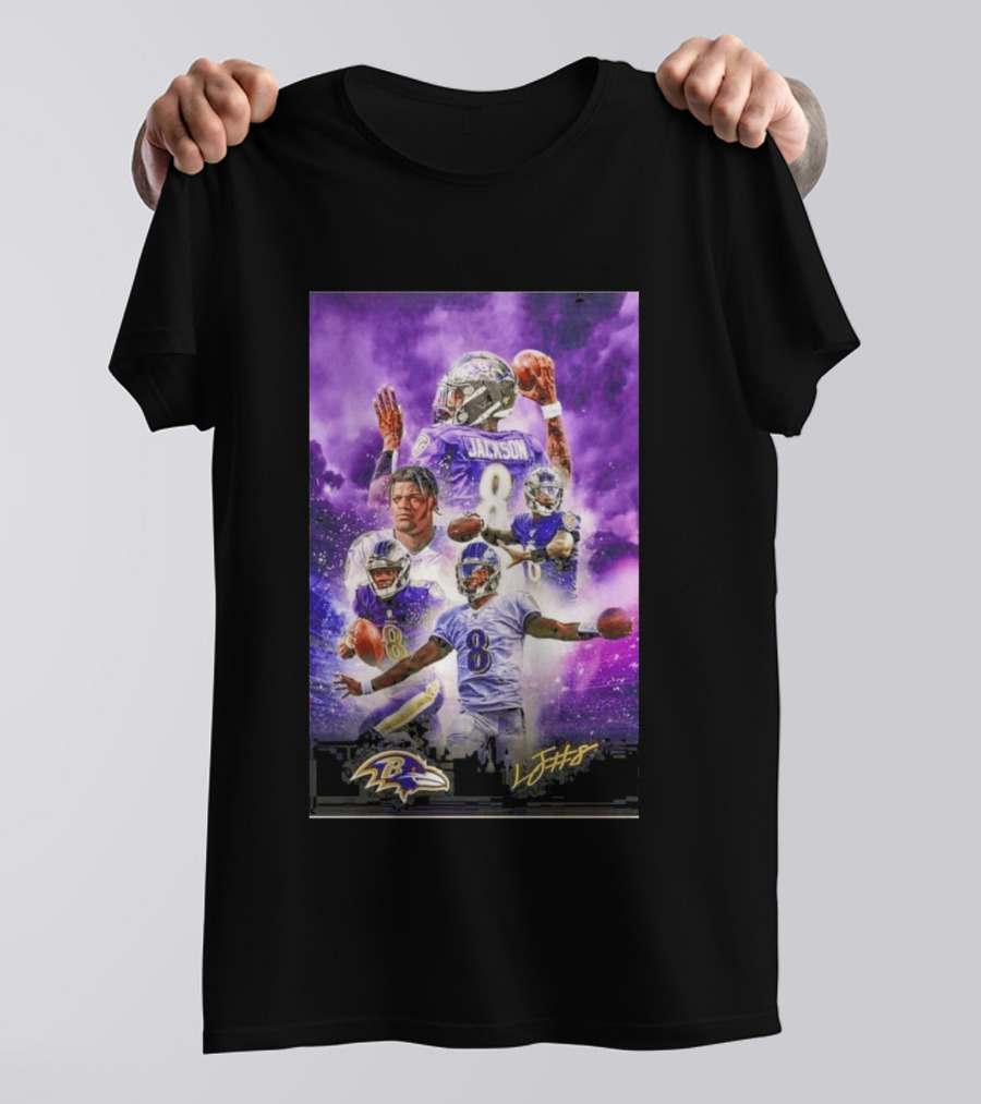 Baltimore Ravens Lamar Jackson 8 With Signature T-Shirt