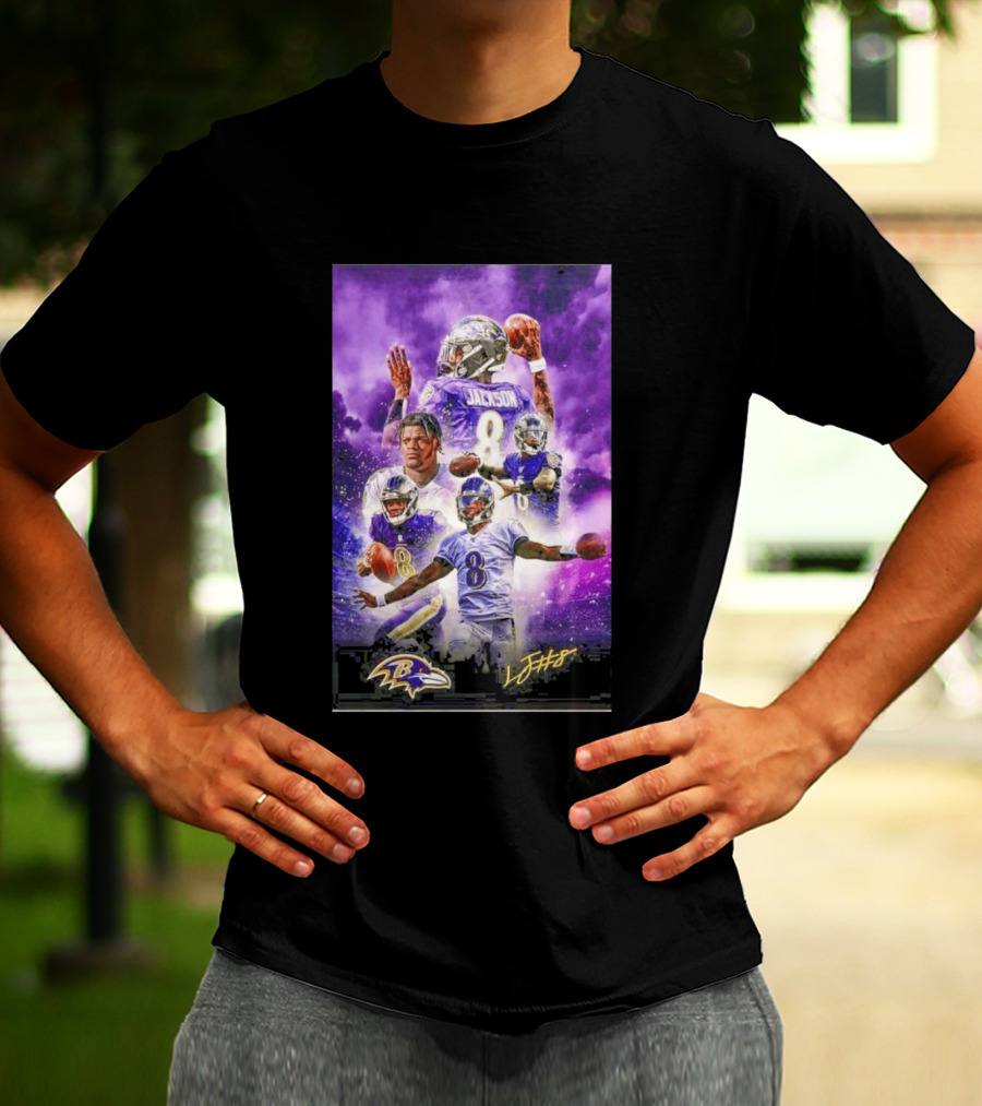 Baltimore Ravens Lamar Jackson 8 With Signature T-Shirt
