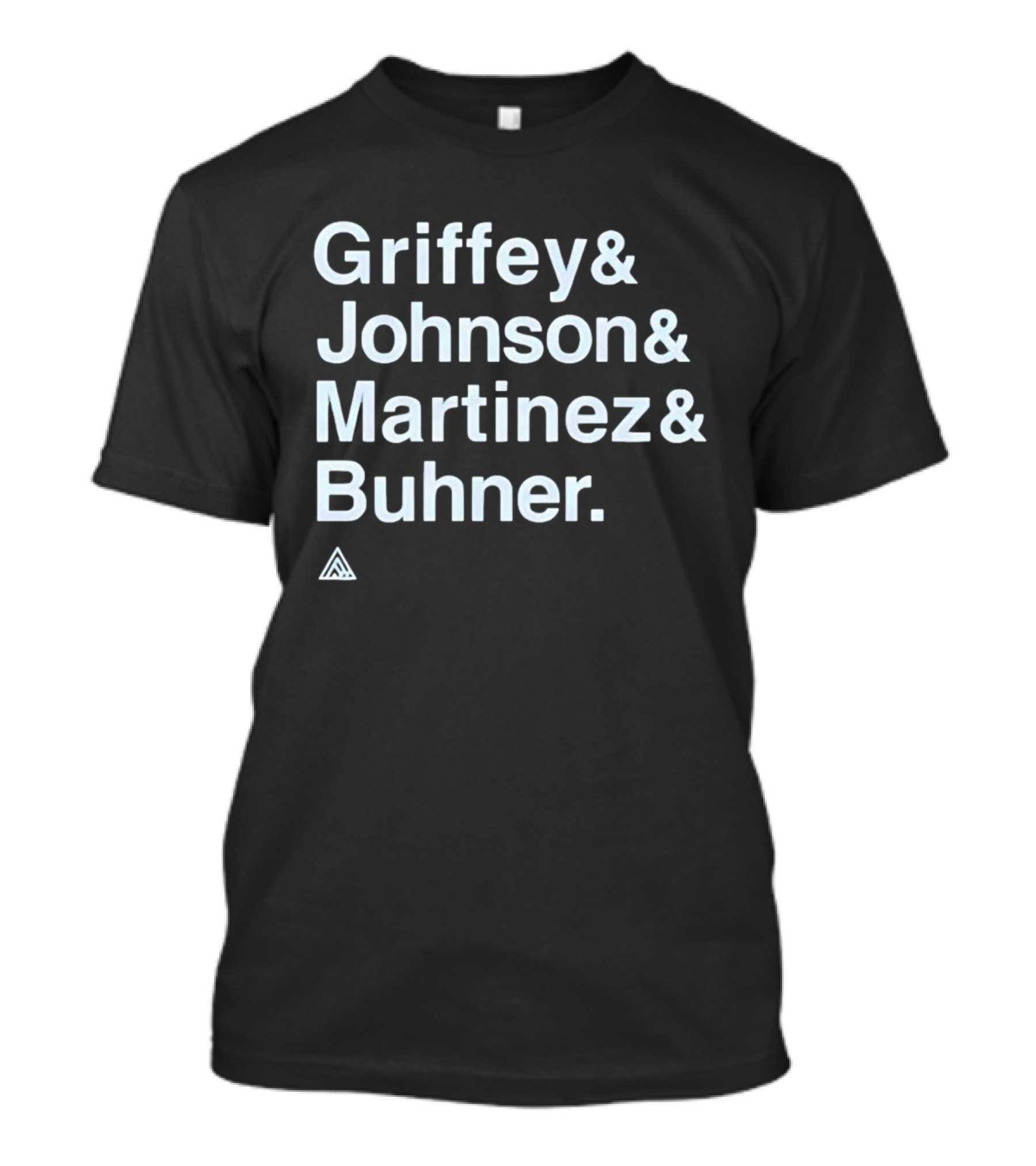 Griffey Johnson Martinez Buhner White Sans Serif Text Triangular T-Shirt