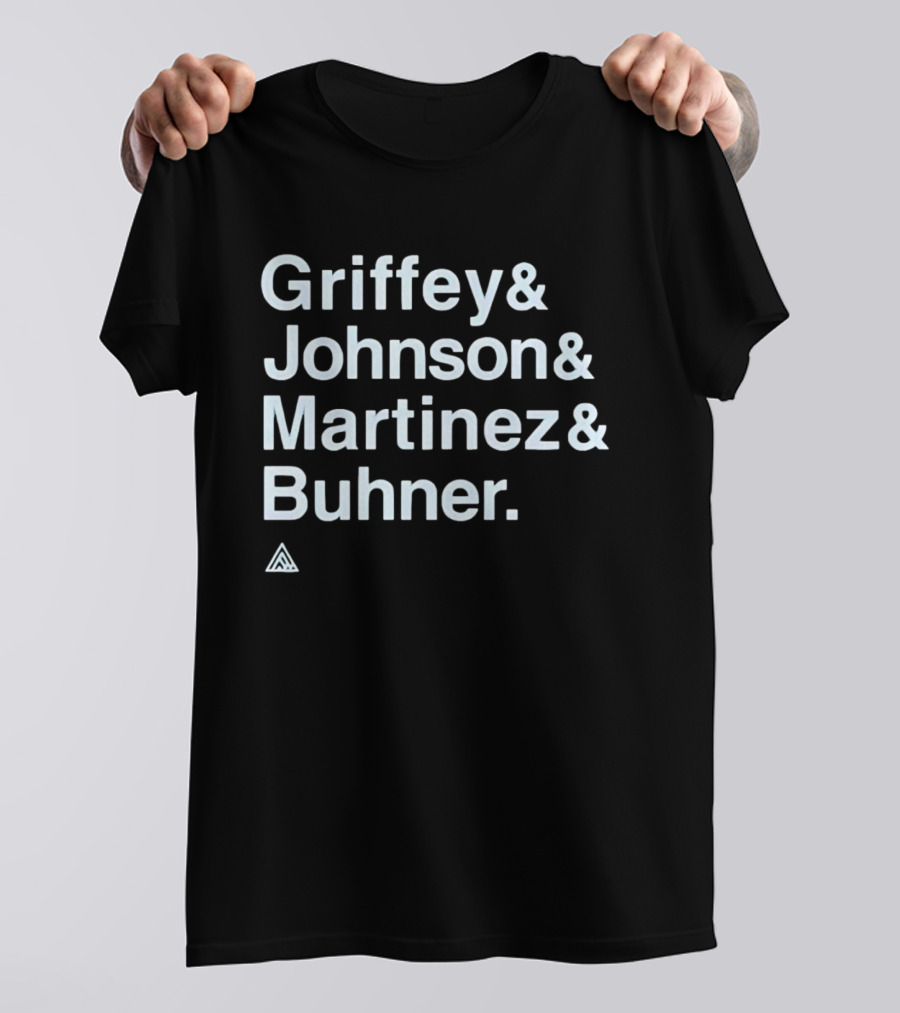 Griffey Johnson Martinez Buhner White Sans Serif Text Triangular T-Shirt