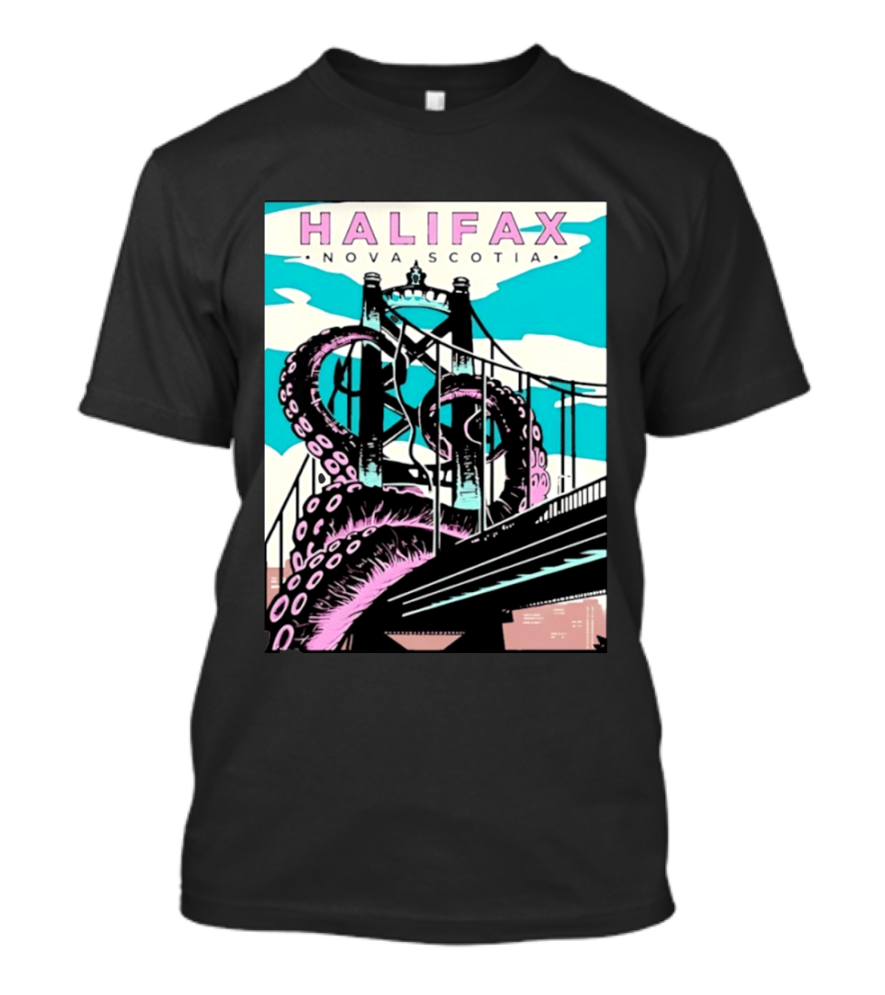 Halifax Nova Scotia Kraken Bridge Retro Travel T-Shirt
