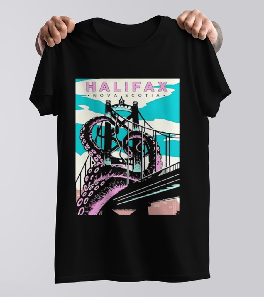 Halifax Nova Scotia Kraken Bridge Retro Travel T-Shirt