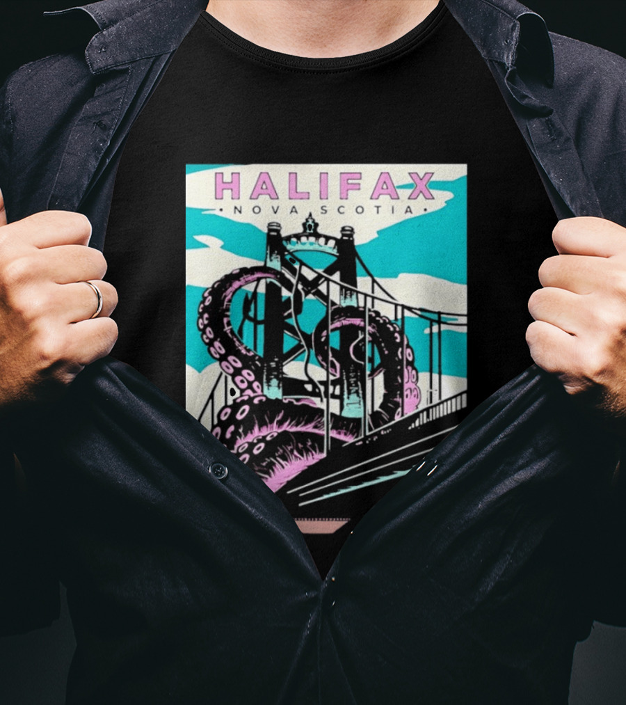 Halifax Nova Scotia Kraken Bridge Retro Travel T-Shirt