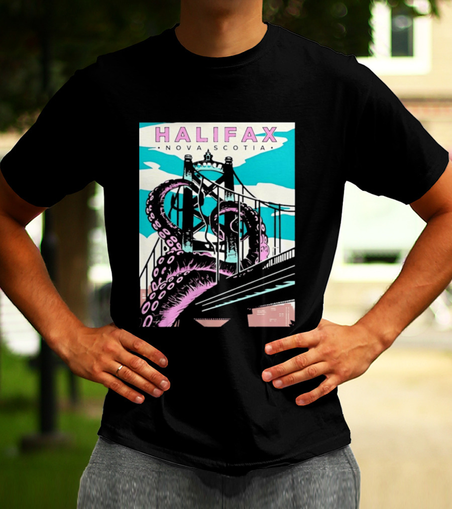 Halifax Nova Scotia Kraken Bridge Retro Travel T-Shirt