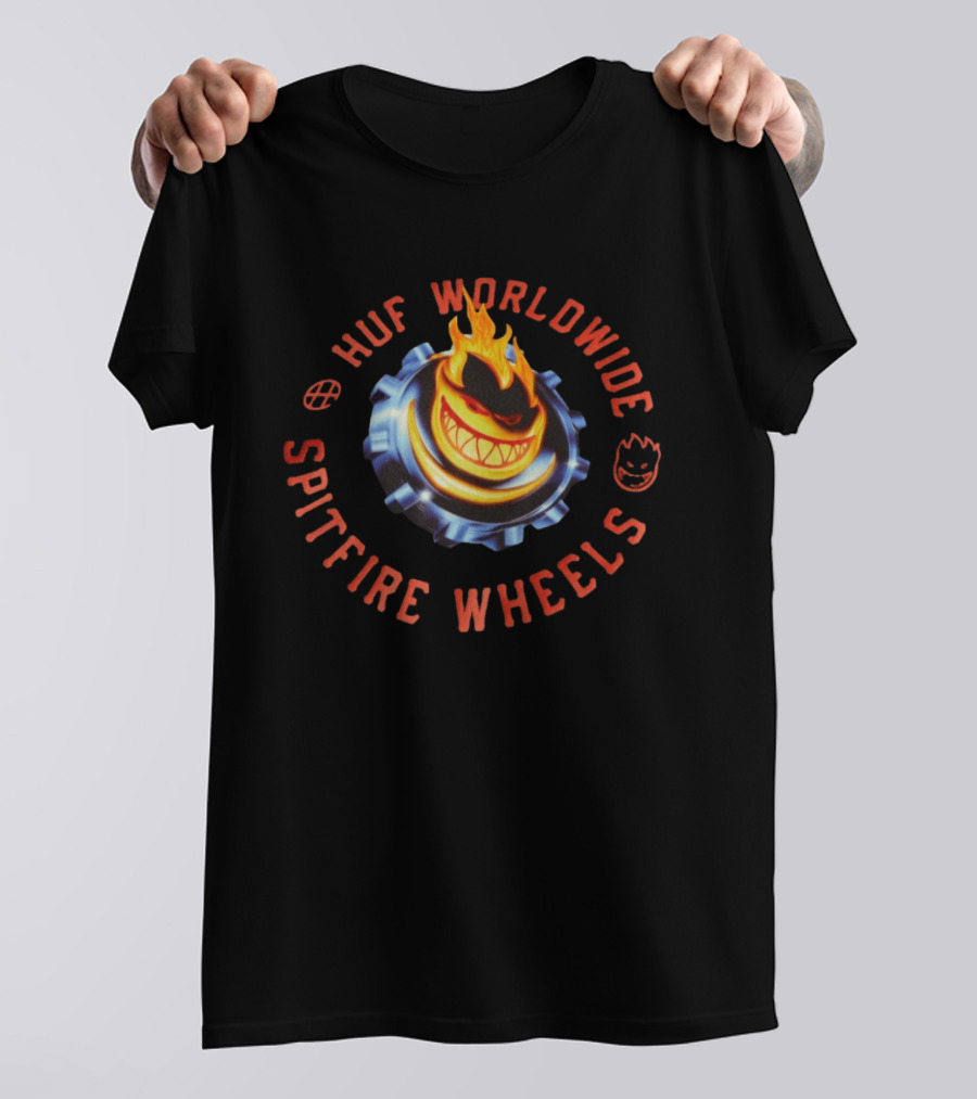 HUF Worldwide Spitfire Wheels Chrome Heart Collaboration T-Shirt