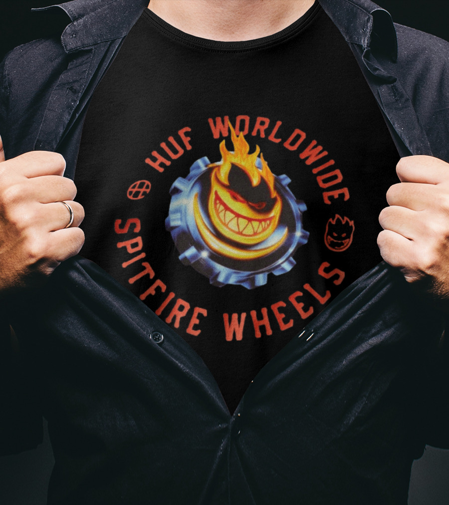HUF Worldwide Spitfire Wheels Chrome Heart Collaboration T-Shirt