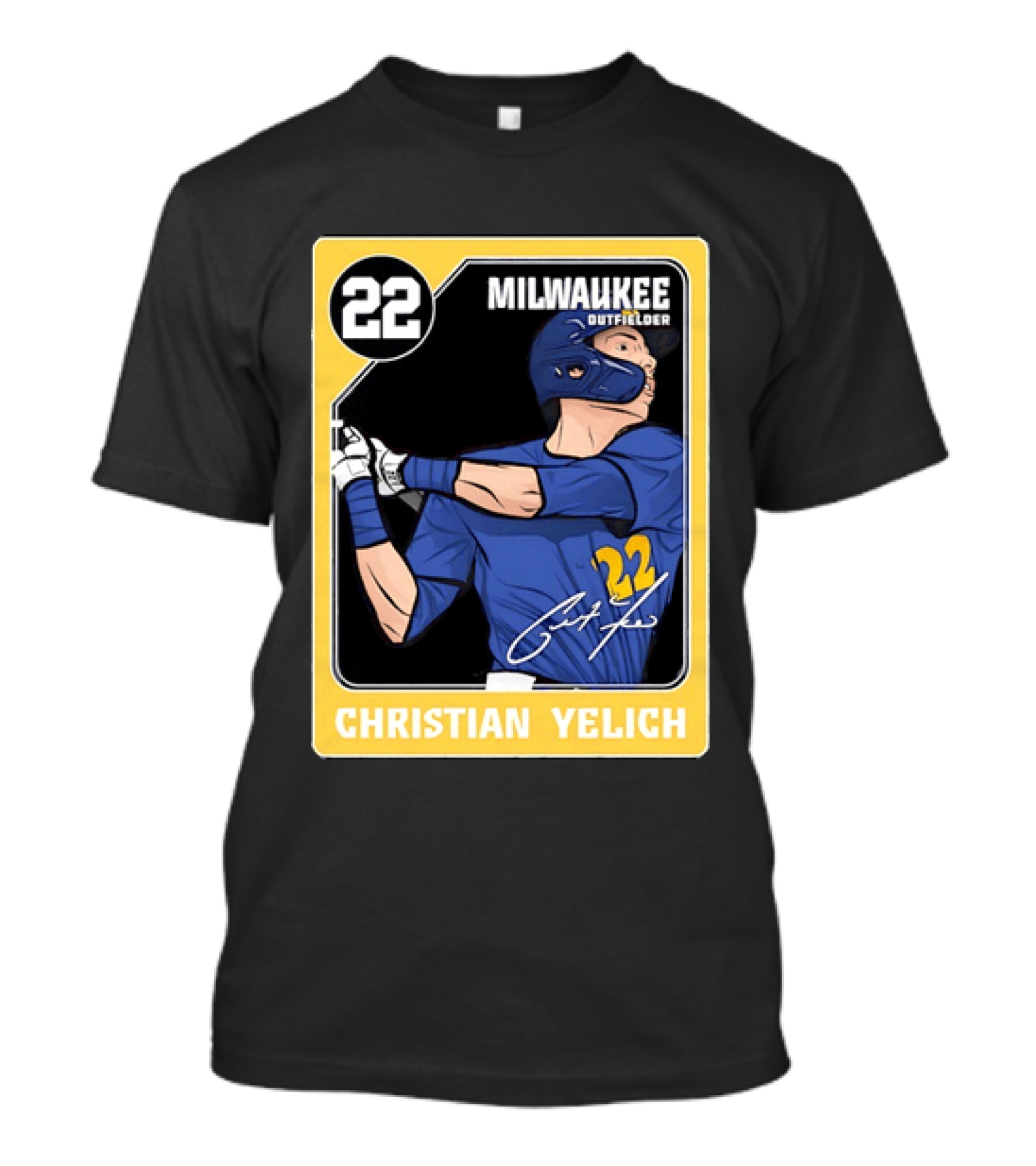 Christian Yelich Milwaukee Outfielder 22 Blue Jersey Yellow T-Shirt