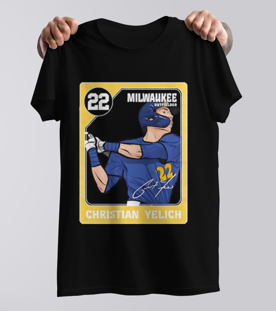 Christian Yelich Milwaukee Outfielder 22 Blue Jersey Yellow T-Shirt