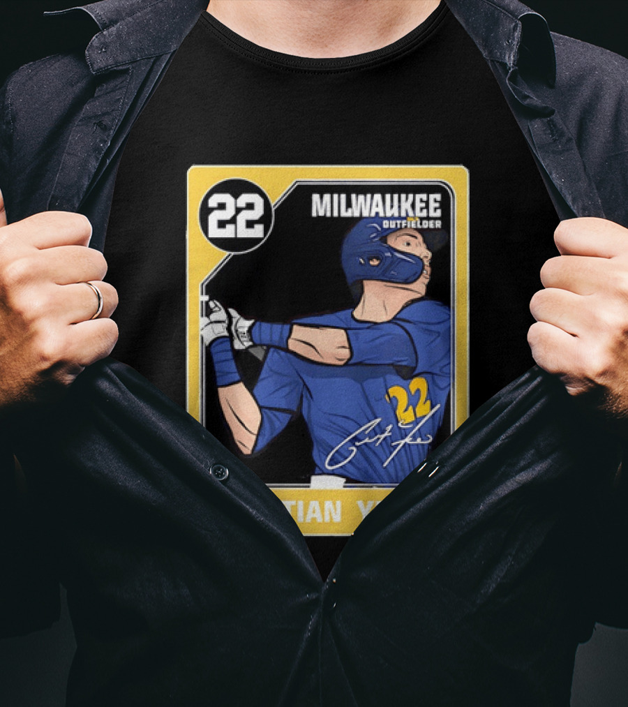 Christian Yelich Milwaukee Outfielder 22 Blue Jersey Yellow T-Shirt