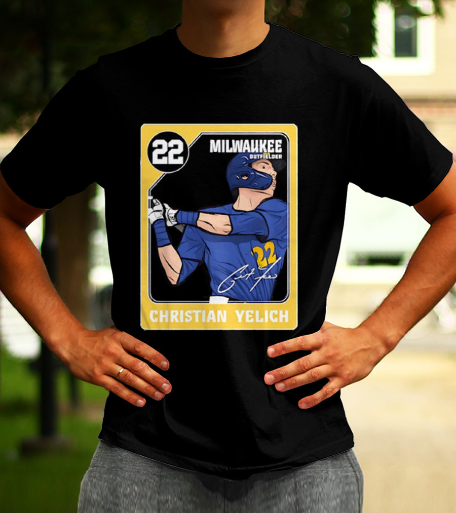 Christian Yelich Milwaukee Outfielder 22 Blue Jersey Yellow T-Shirt